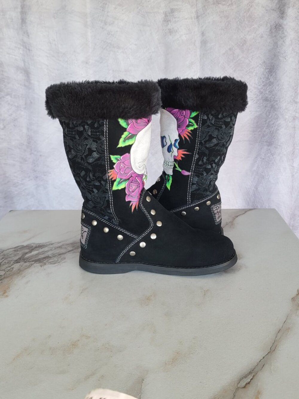 Ed Hardy Faux Fur Snow Boots Black Women's Size 6 - Picture 11 of 15